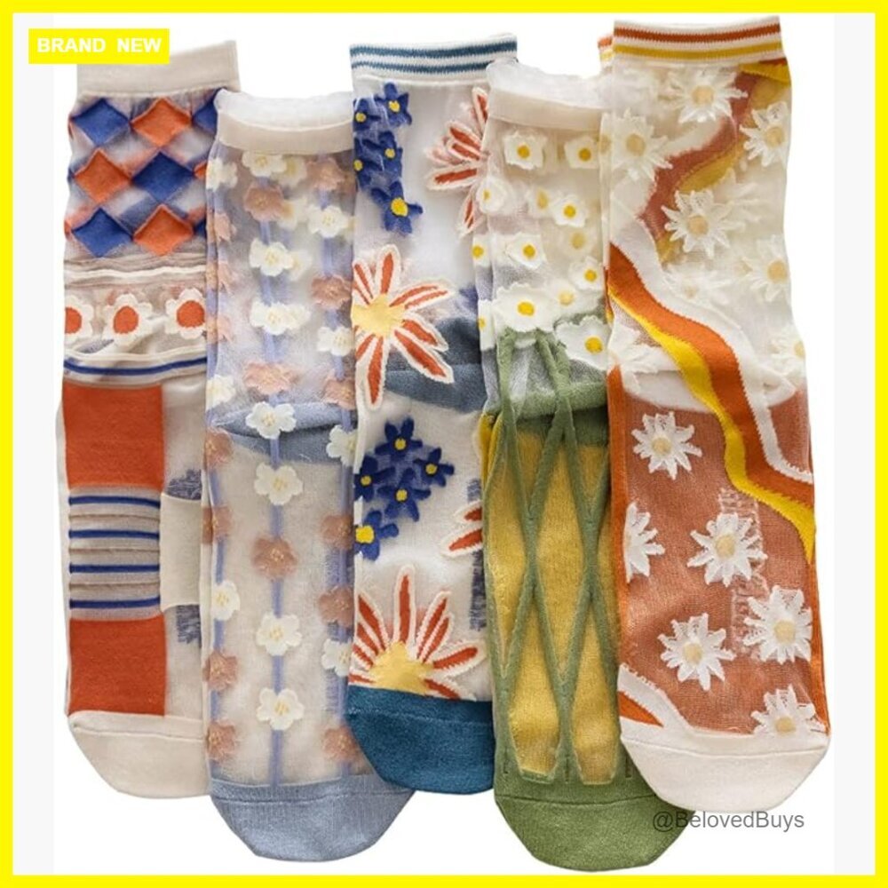 Sheer Mesh Lace Socks, Transparent Crystal Jacquard, 5-Pair Set